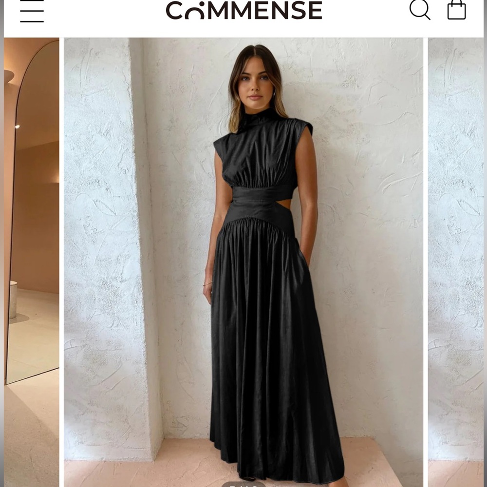 Mock Neck Cut Out Long Dress BLACK ONLY.